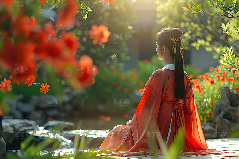 花卉汉服人物中国风古风摄影图