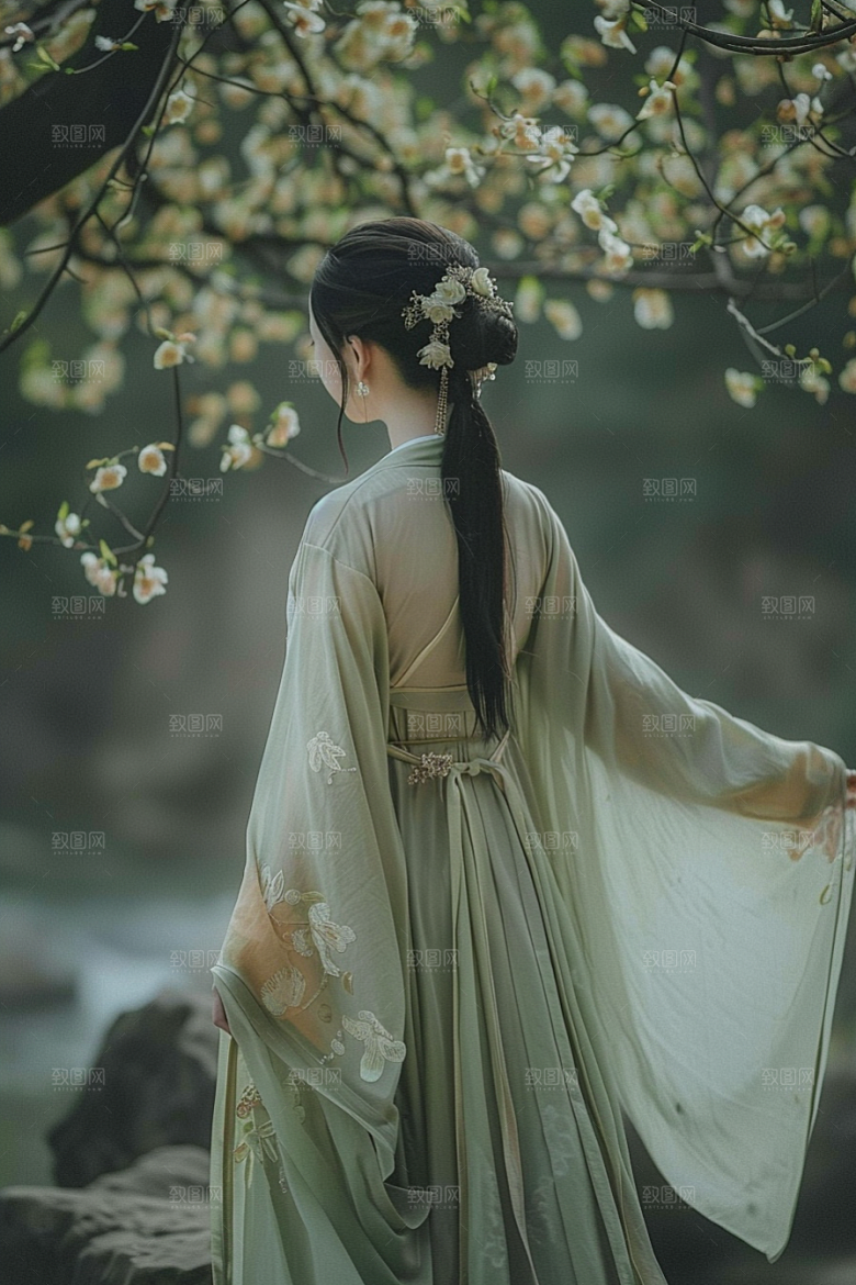 花卉汉服人物美女人像摄影图