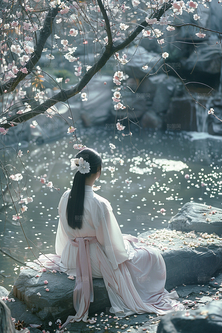 花卉汉服人物高清写真摄影图