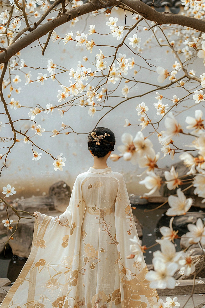 花卉汉服人物中国风写真摄影图