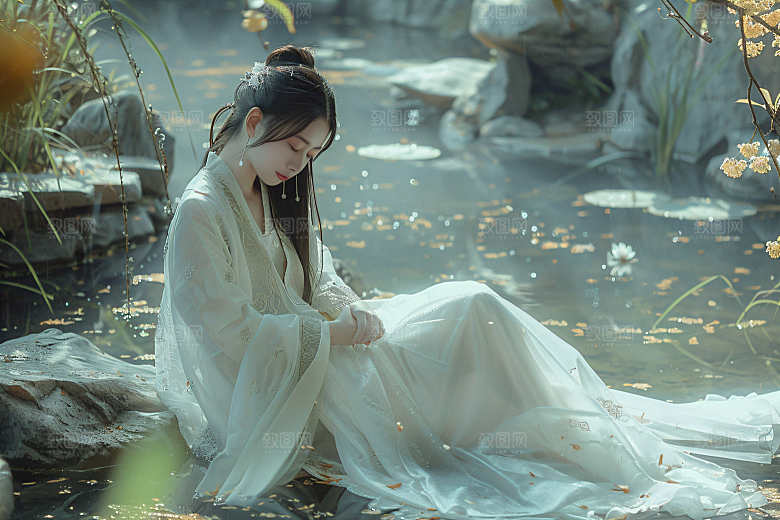 花卉汉服人物古风美景摄影图