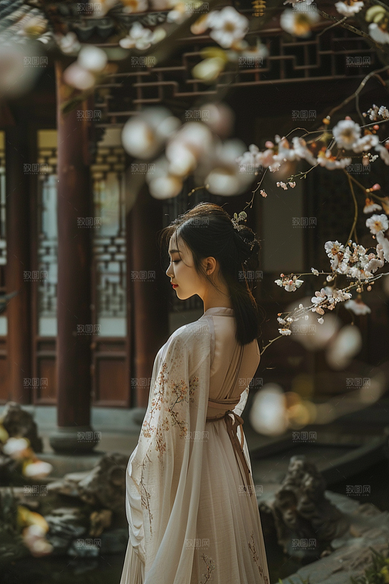 花卉汉服人物唯美美女摄影图