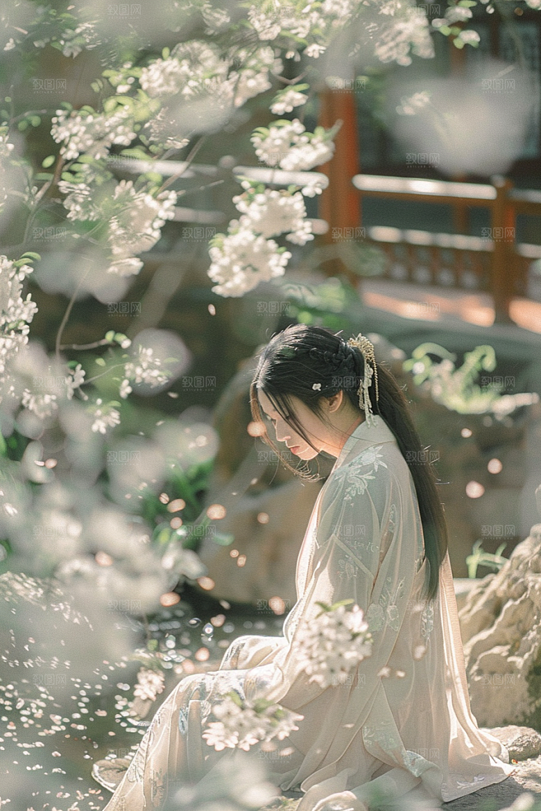 花卉汉服人物写真人像摄影图