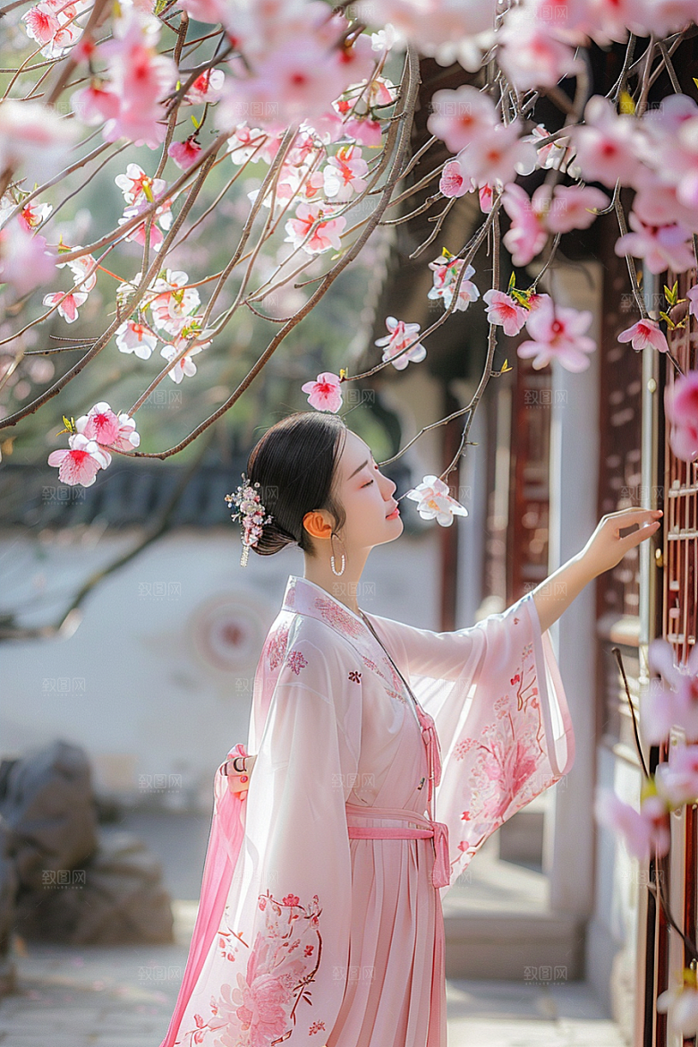 花卉汉服人物古风浪漫摄影图