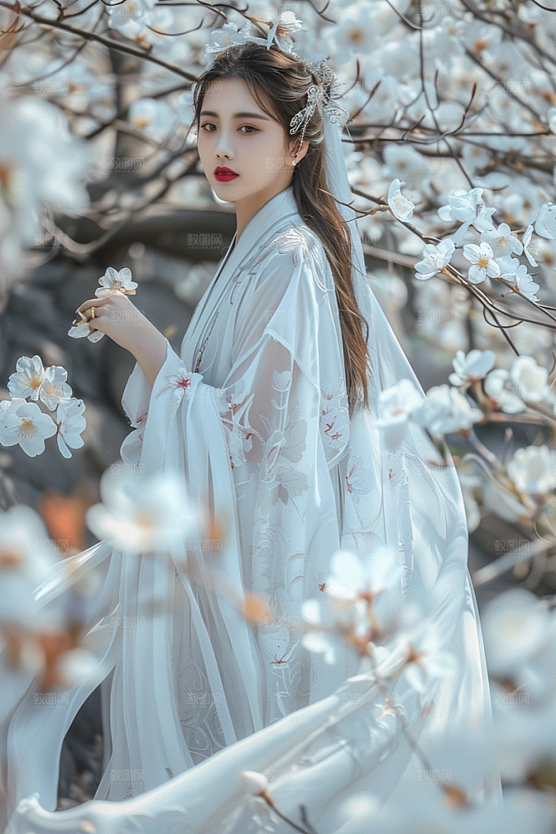 花卉汉服人物美女中国风摄影图