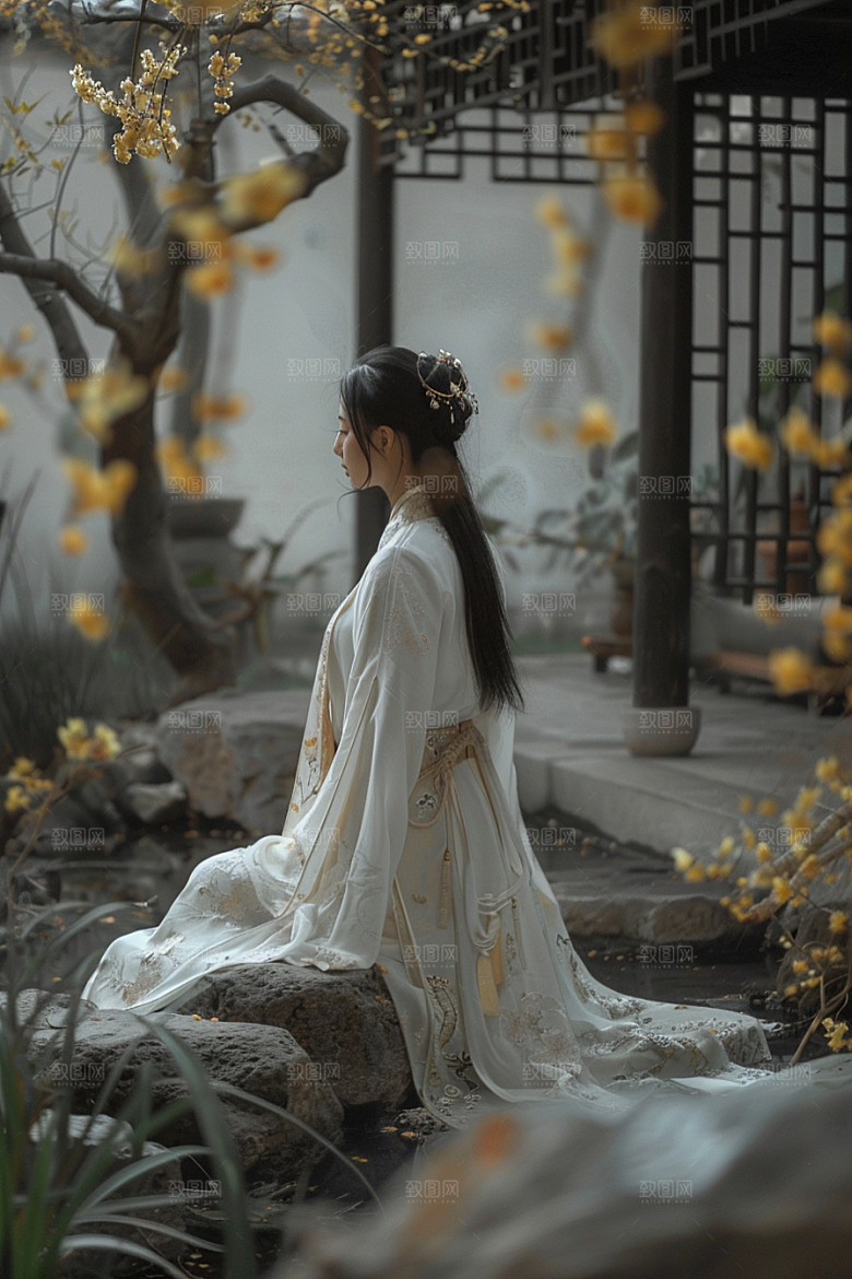 花卉汉服人物美景唯美摄影图