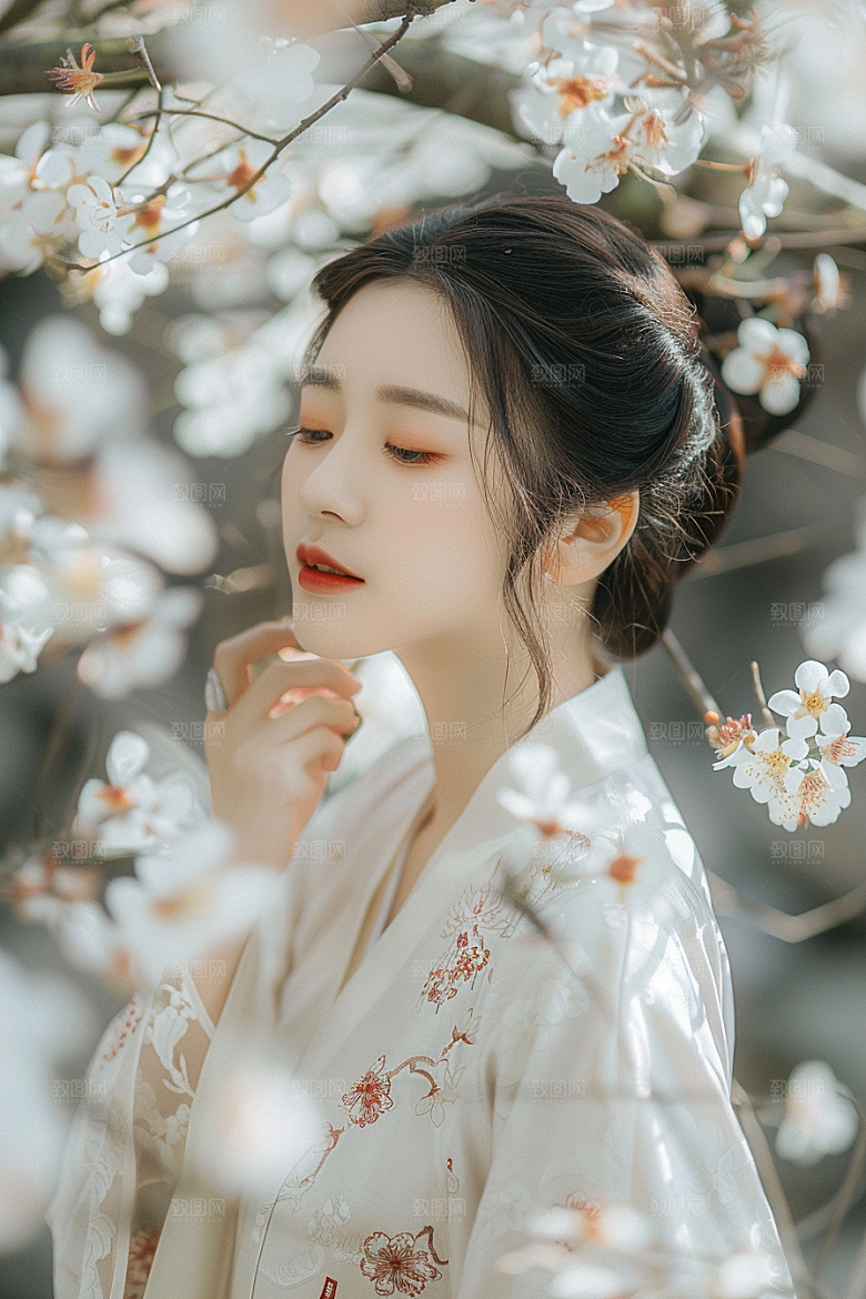 花卉汉服人物人像中国风摄影图