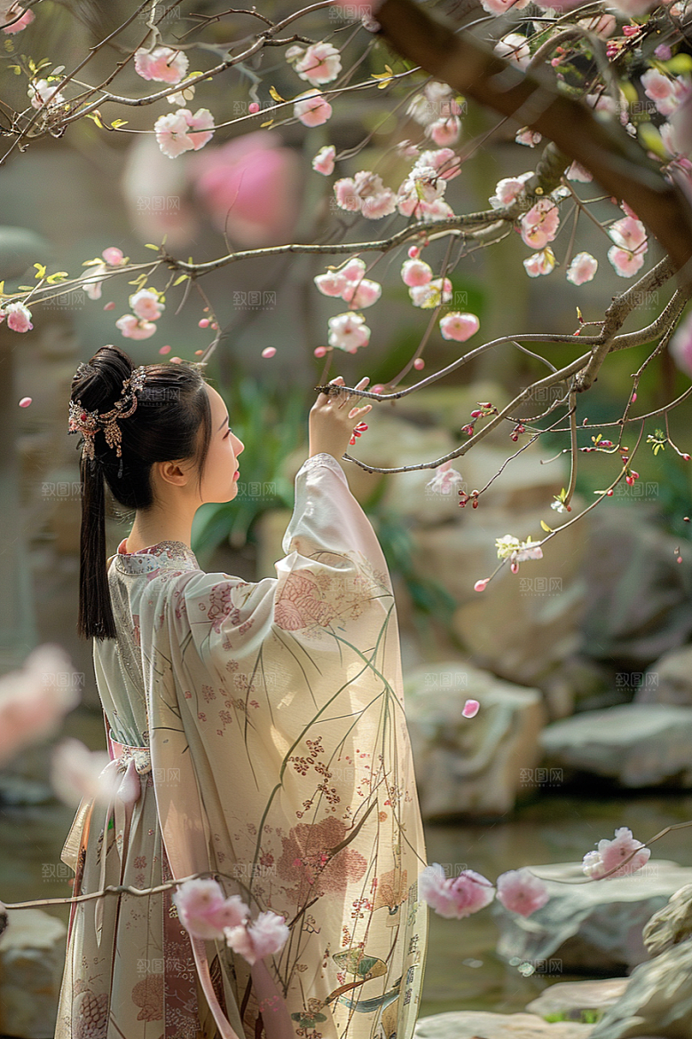 花卉汉服人物美女高清摄影图