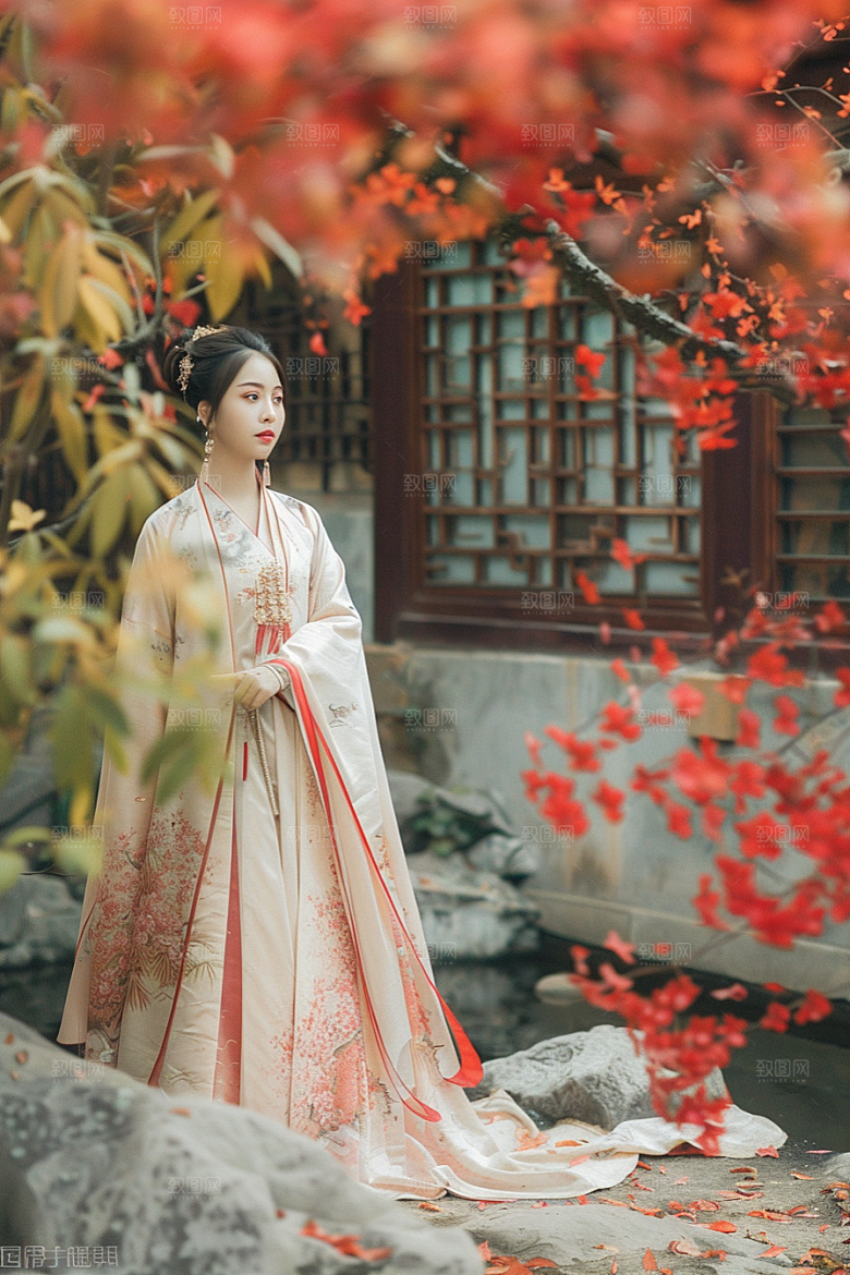 花卉汉服人物写真浪漫摄影图