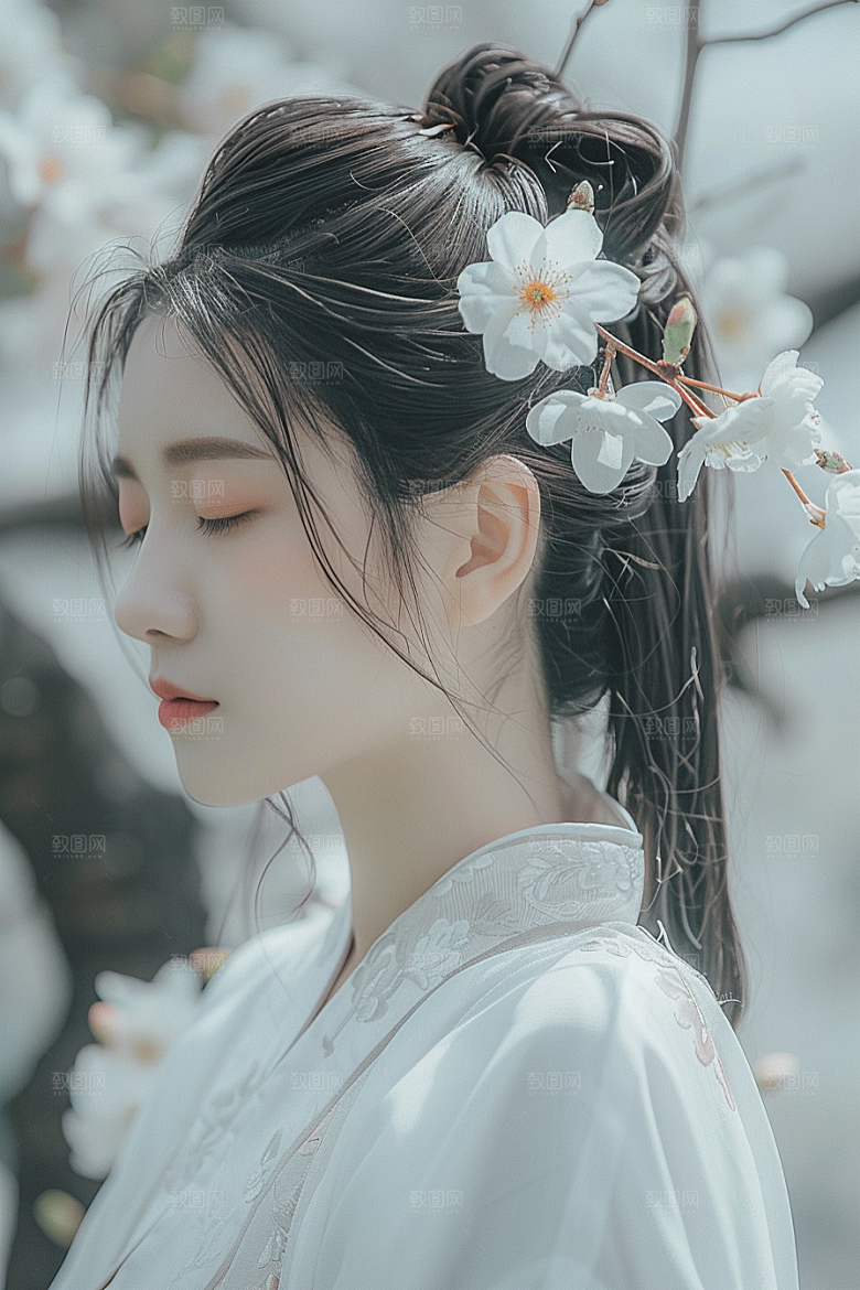 花卉汉服人物美景唯美摄影图