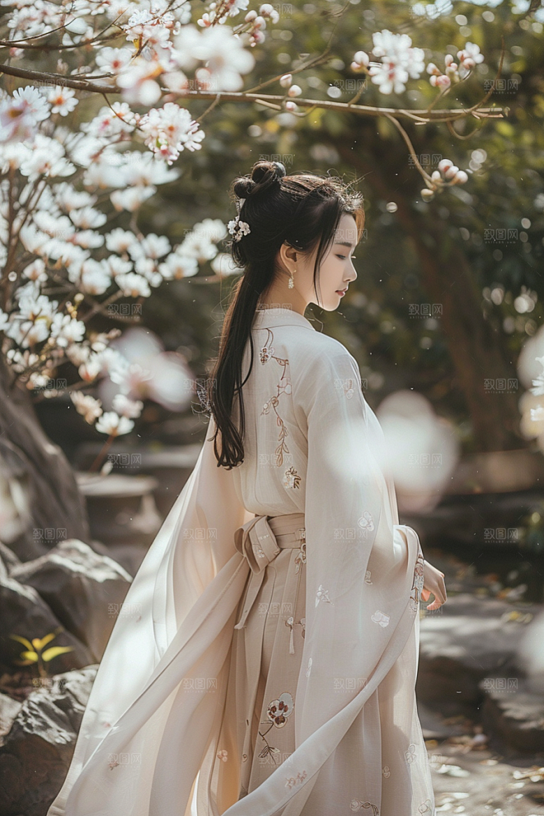 花卉汉服人物花丛古风摄影图