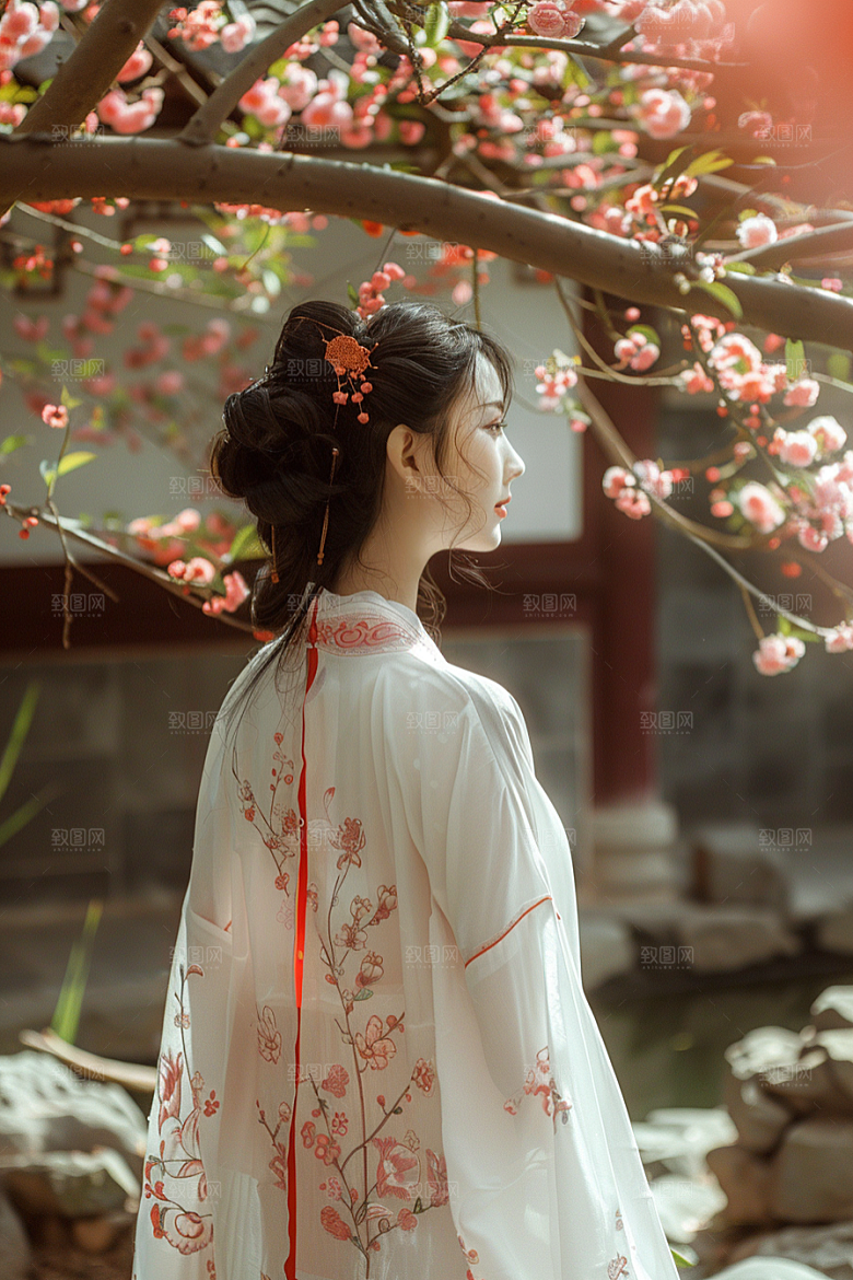 花卉汉服人物人像美女摄影图