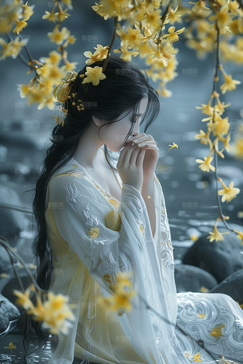花卉汉服人物写真古风摄影图