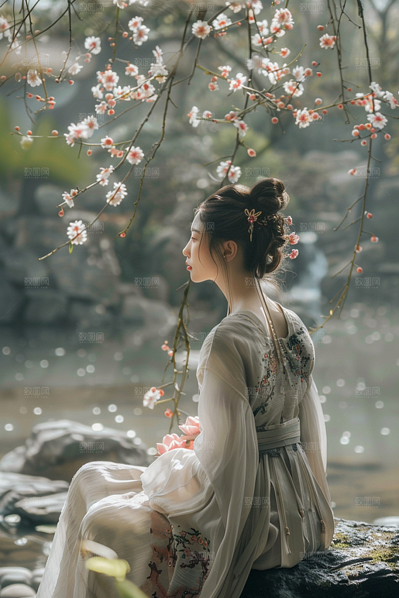 花卉汉服人物中国风唯美摄影图