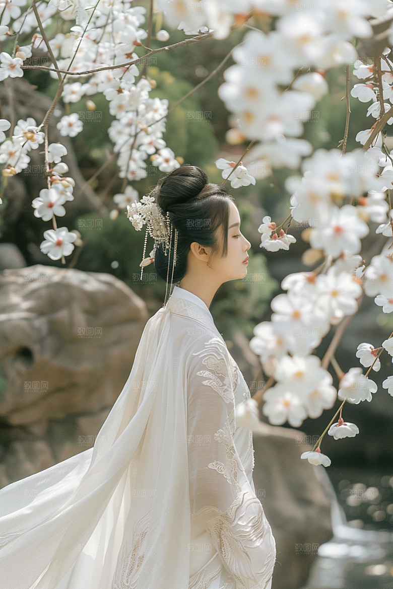 花卉汉服人物花丛古风摄影图