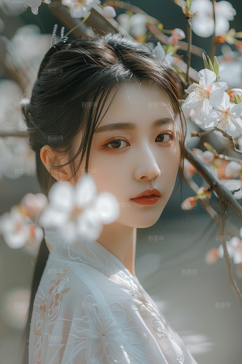 花卉汉服人物美景园林摄影图