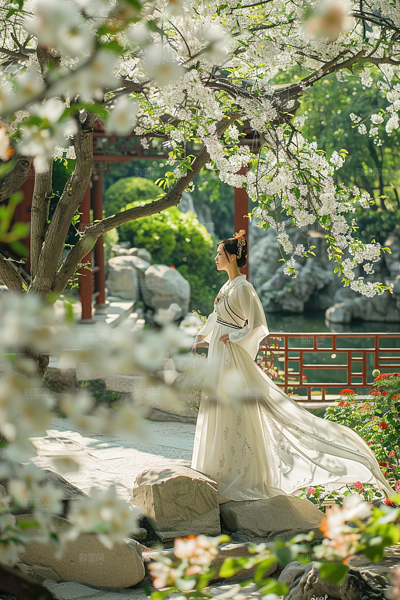花卉汉服人物人像写真摄影图