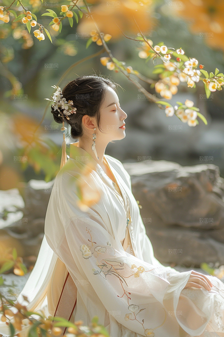 花卉汉服人物写真浪漫摄影图