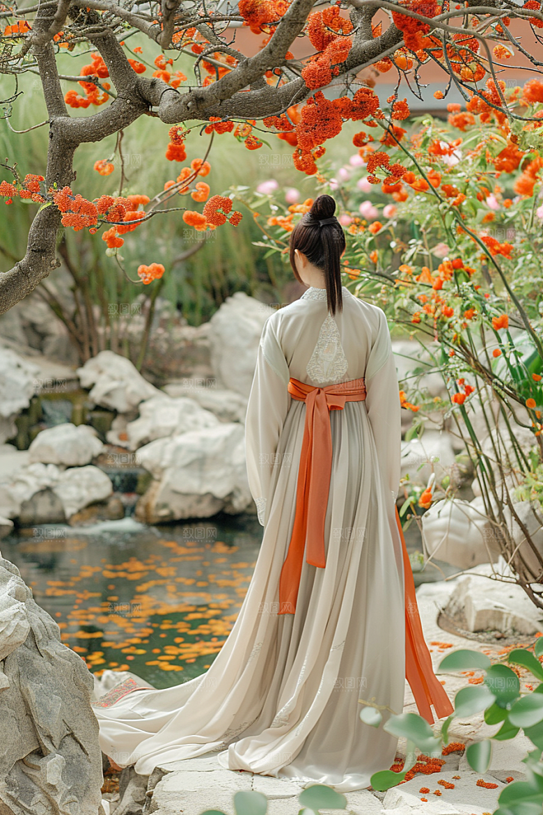 花卉汉服人物唯美美景摄影图