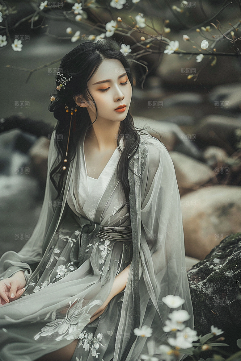 花卉汉服人物古风高清摄影图