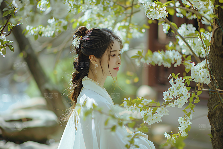 花卉汉服人物唯美中式摄影图