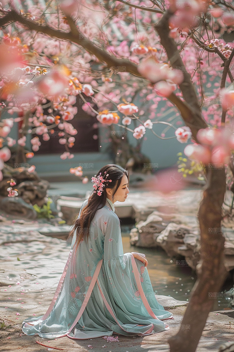 花卉汉服人物写真高清摄影图