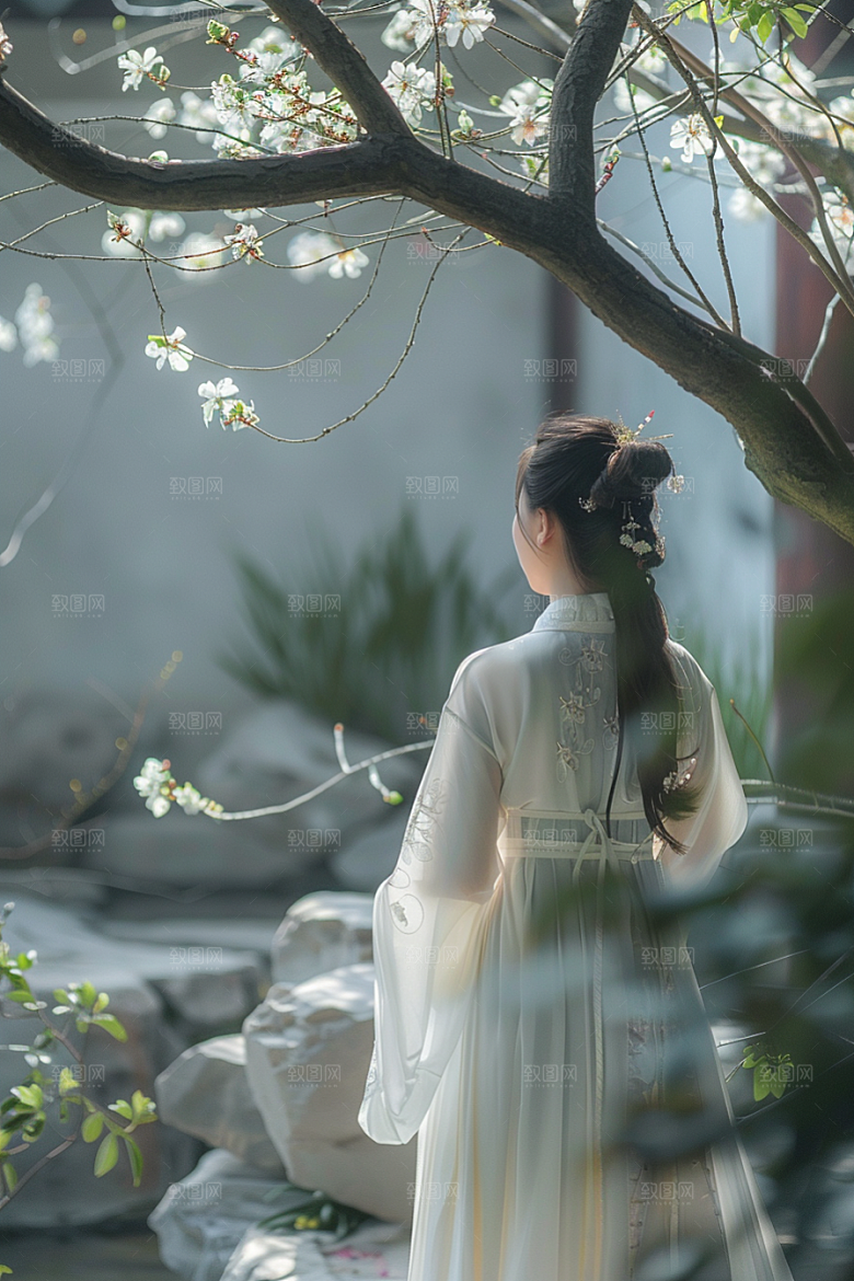 花卉汉服人物美女中式摄影图