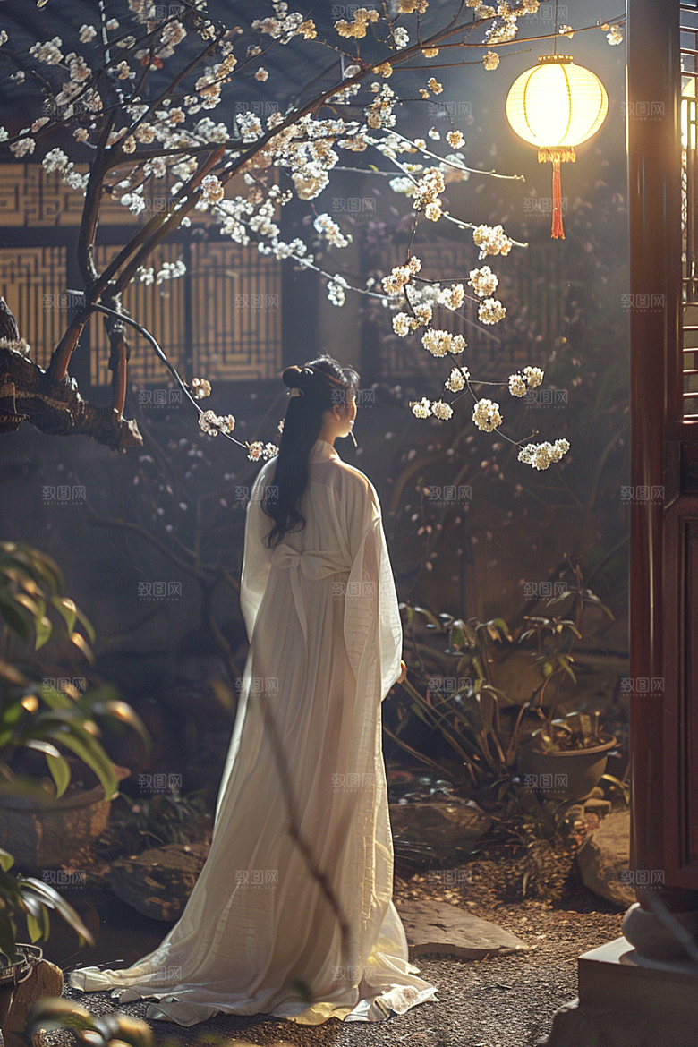 花卉汉服人物园林古风摄影图