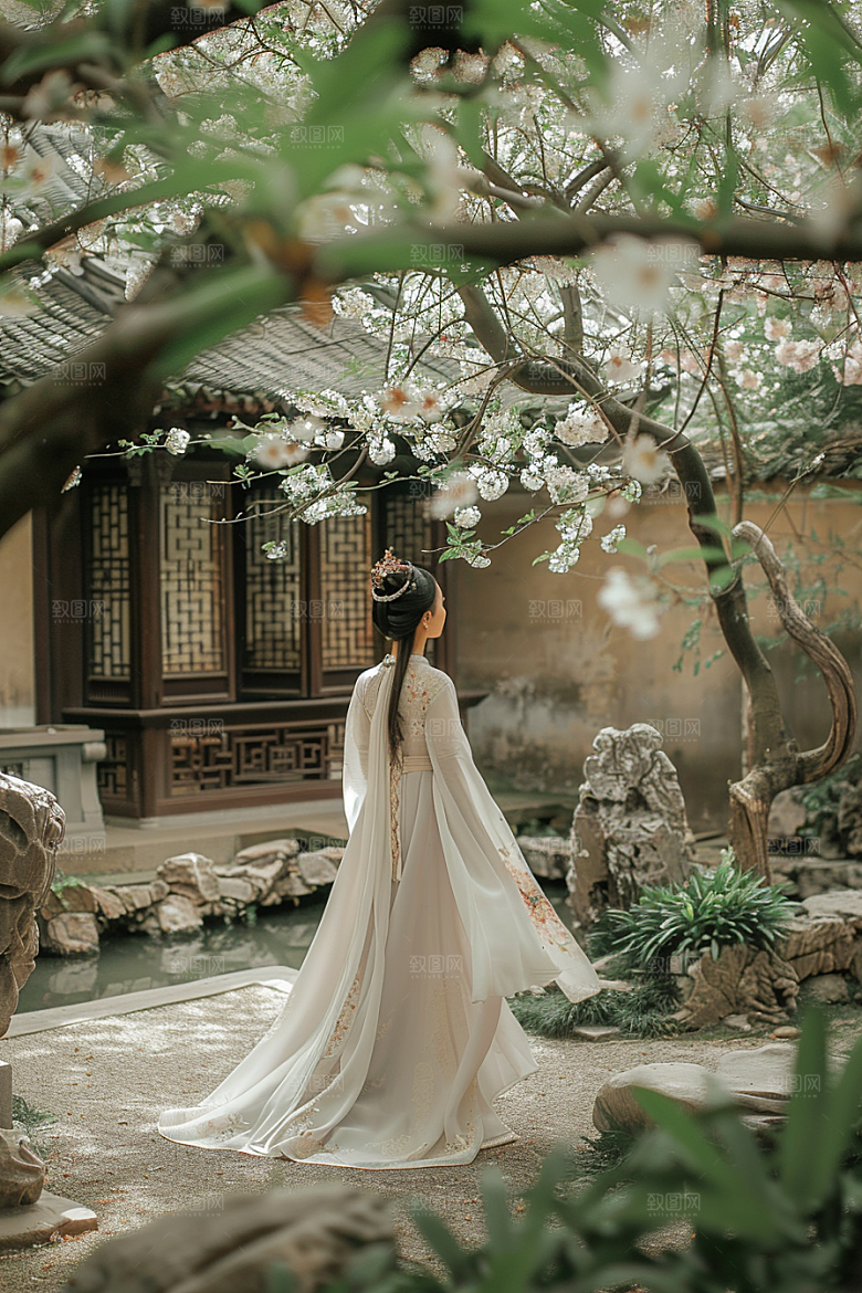 花卉汉服人物中式唯美摄影图