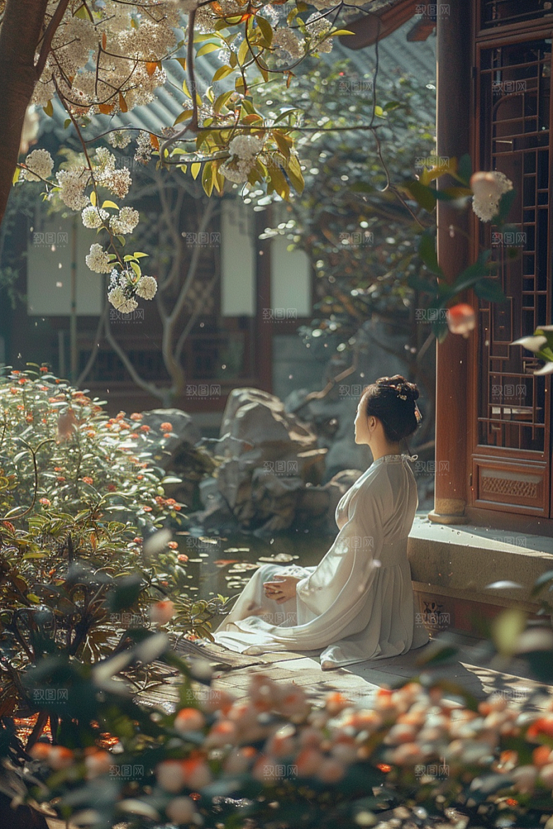 花卉汉服人物中式唯美摄影图