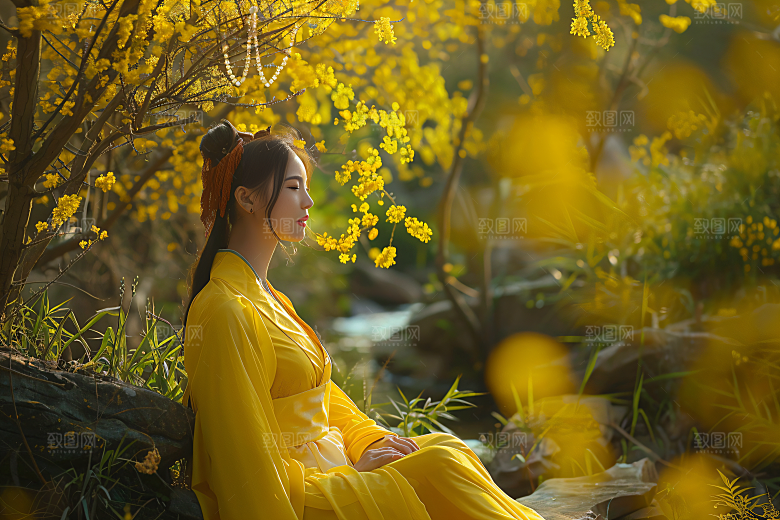 花卉汉服人物高清唯美摄影图