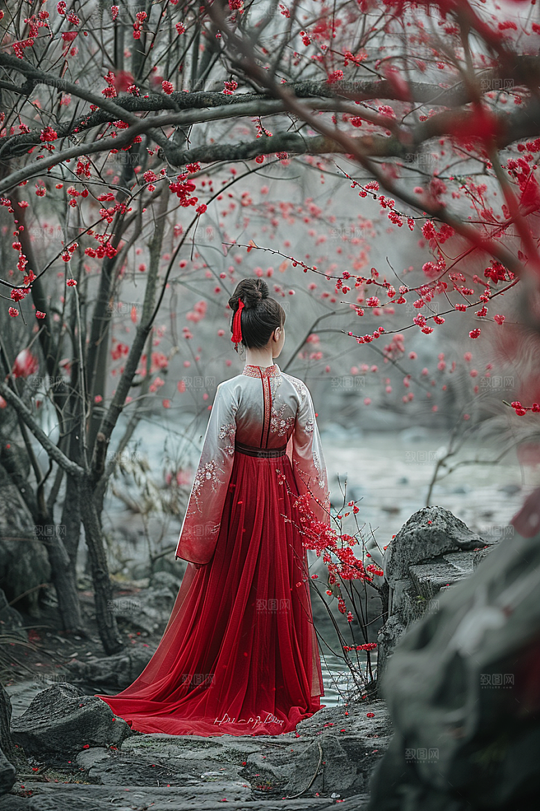 花卉汉服人物中式中国风摄影图