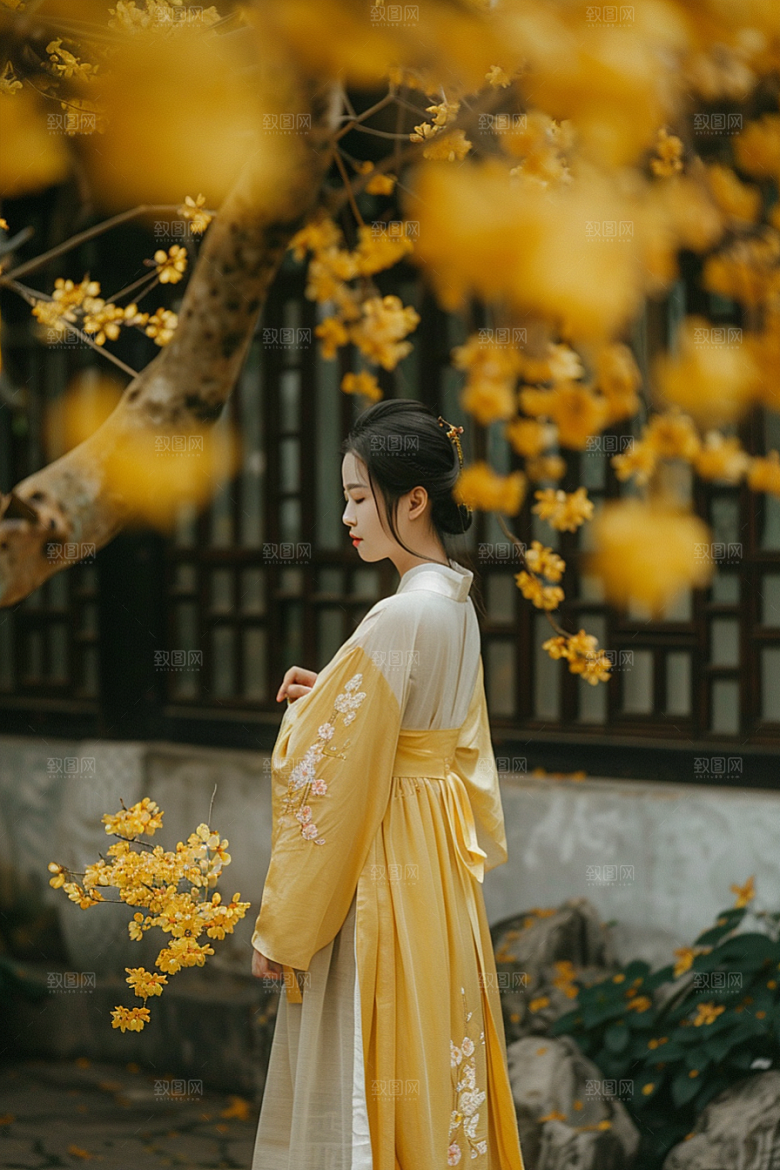 花卉汉服人物浪漫美女摄影图