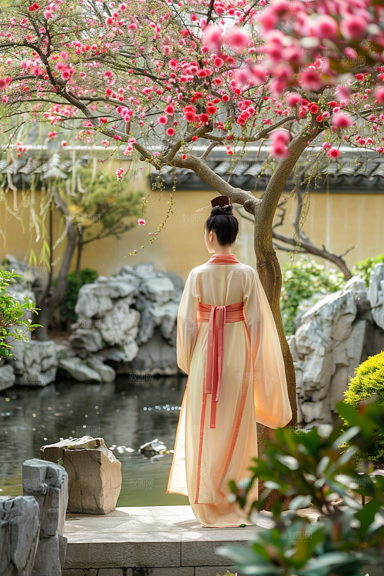花卉汉服人物人像唯美摄影图