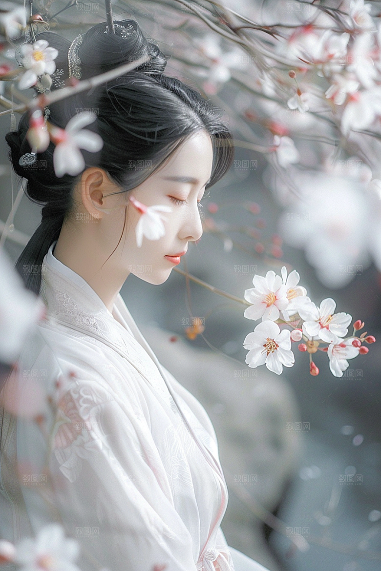 花卉汉服人物中国风唯美摄影图