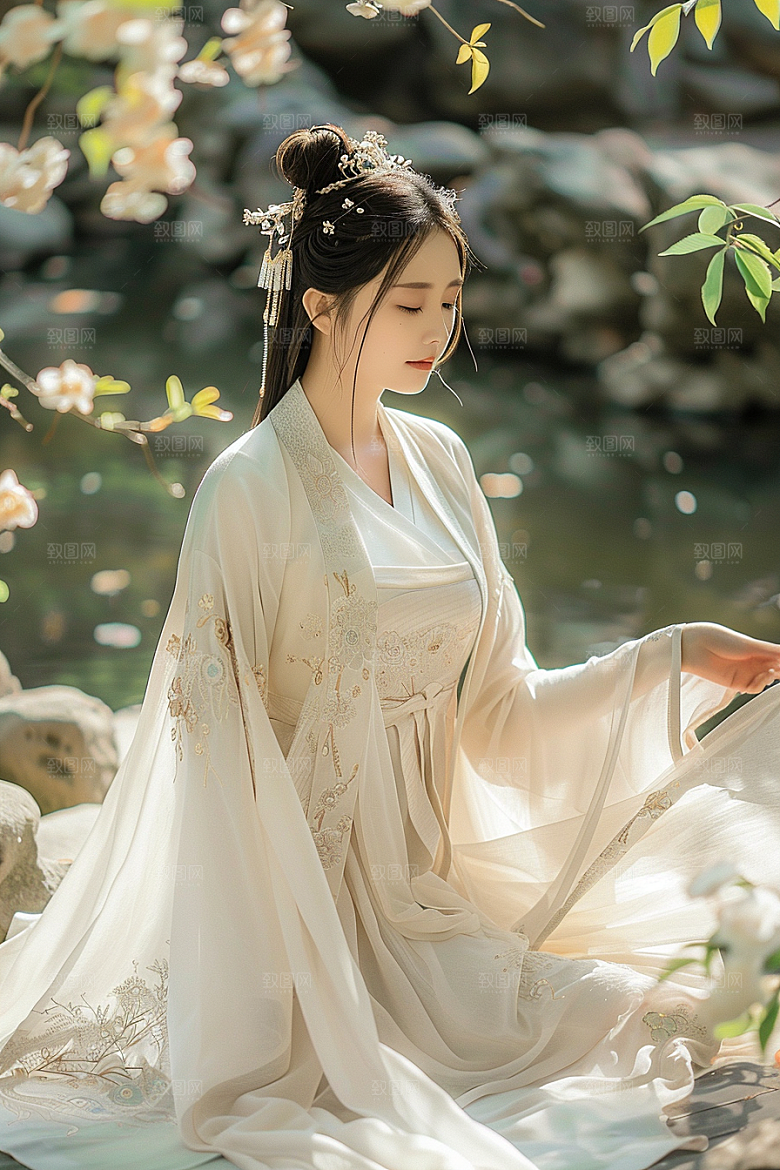 花卉汉服人物中式浪漫摄影图