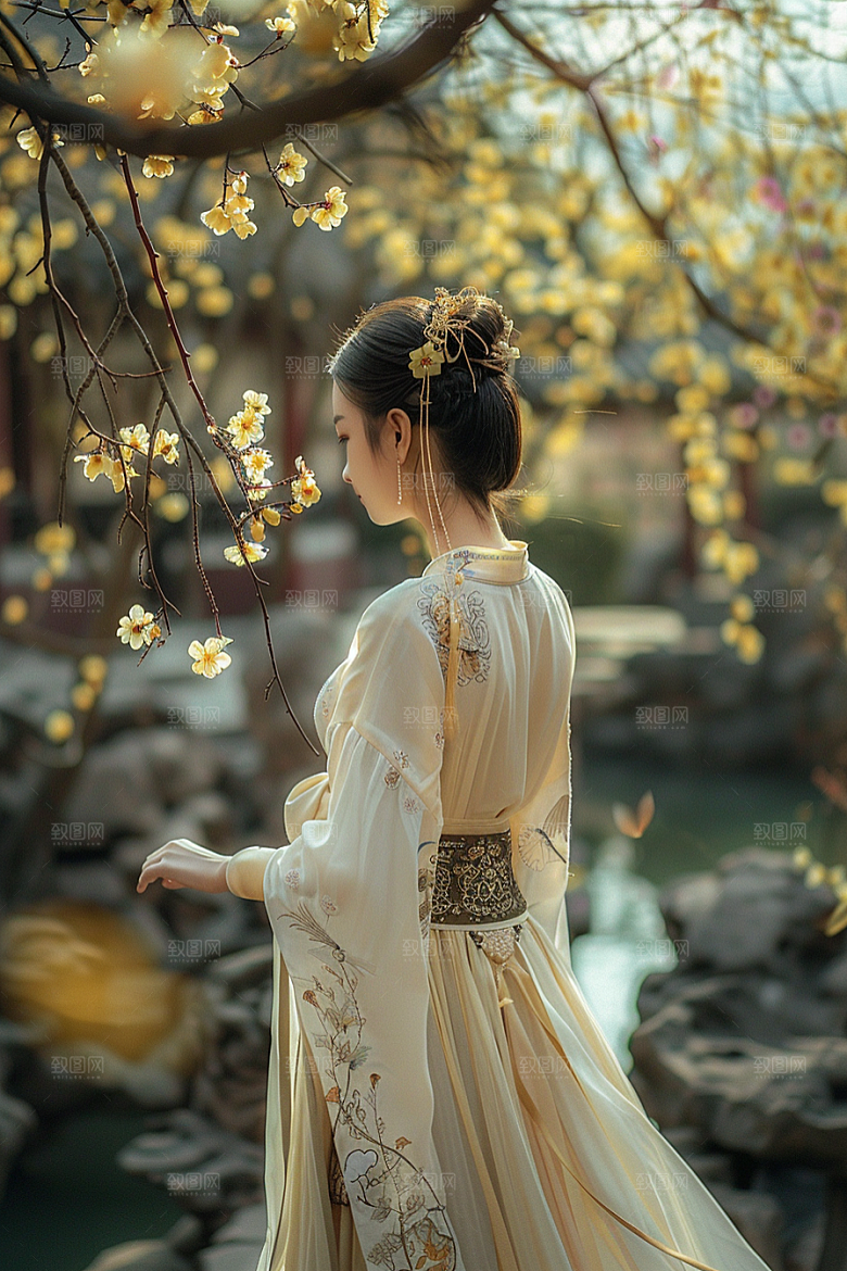 花卉汉服人物唯美唯美摄影图