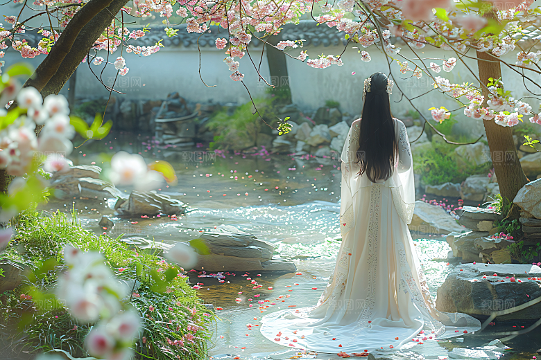 花卉汉服人物人像美景摄影图