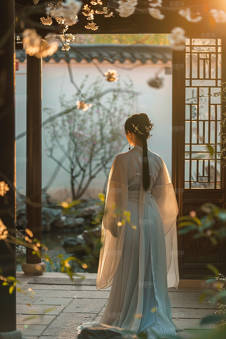 花卉汉服人物唯美美景摄影图