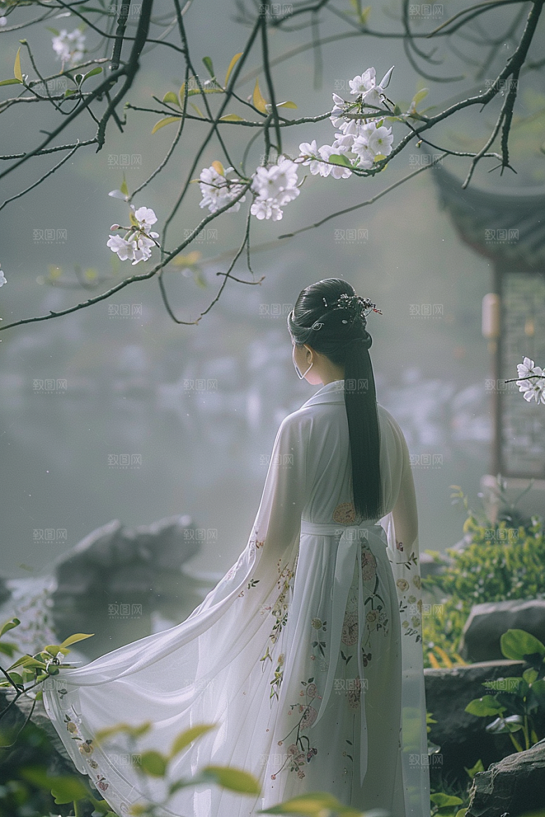 花卉汉服人物人像古风摄影图