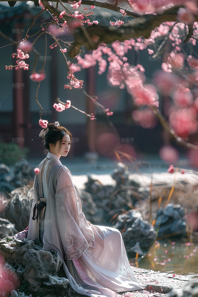 花卉汉服人物写真高清摄影图