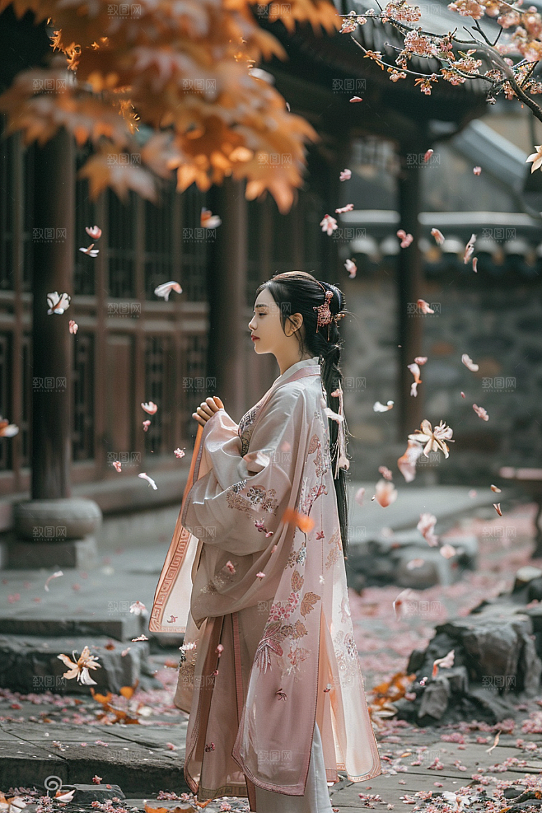 花卉汉服人物古风浪漫摄影图