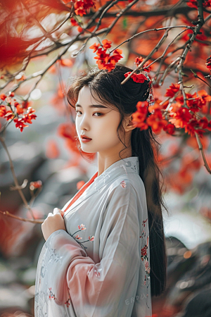 花卉汉服人物中式中国风摄影图