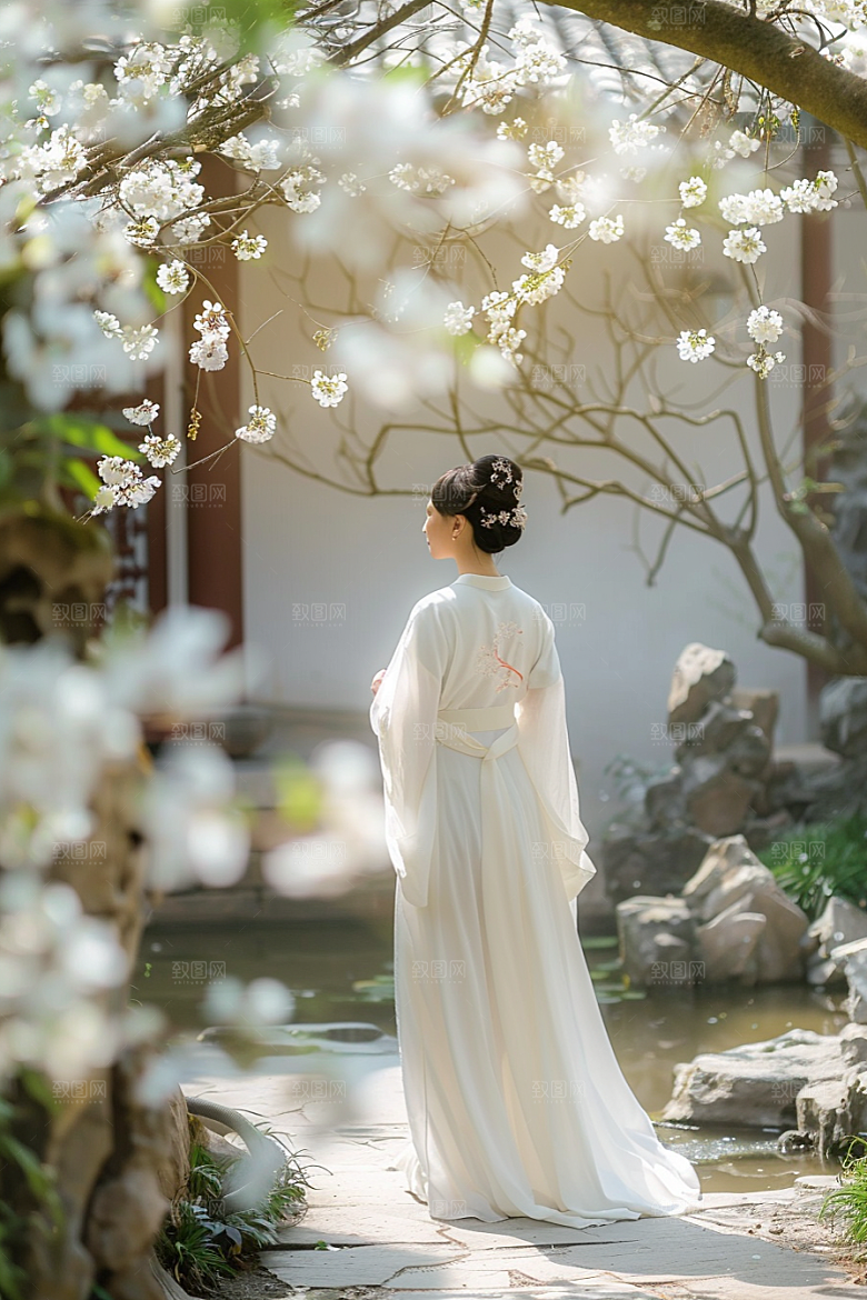 花卉汉服人物美景浪漫摄影图