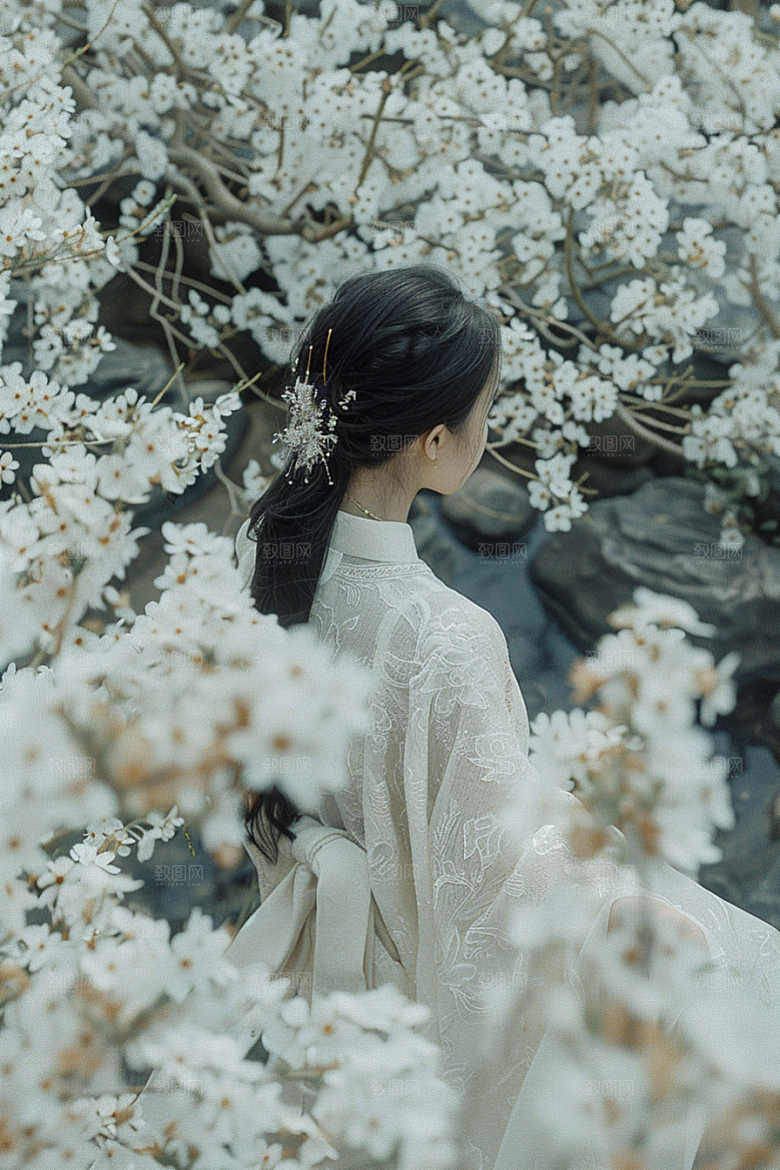 花卉汉服人物浪漫高清摄影图