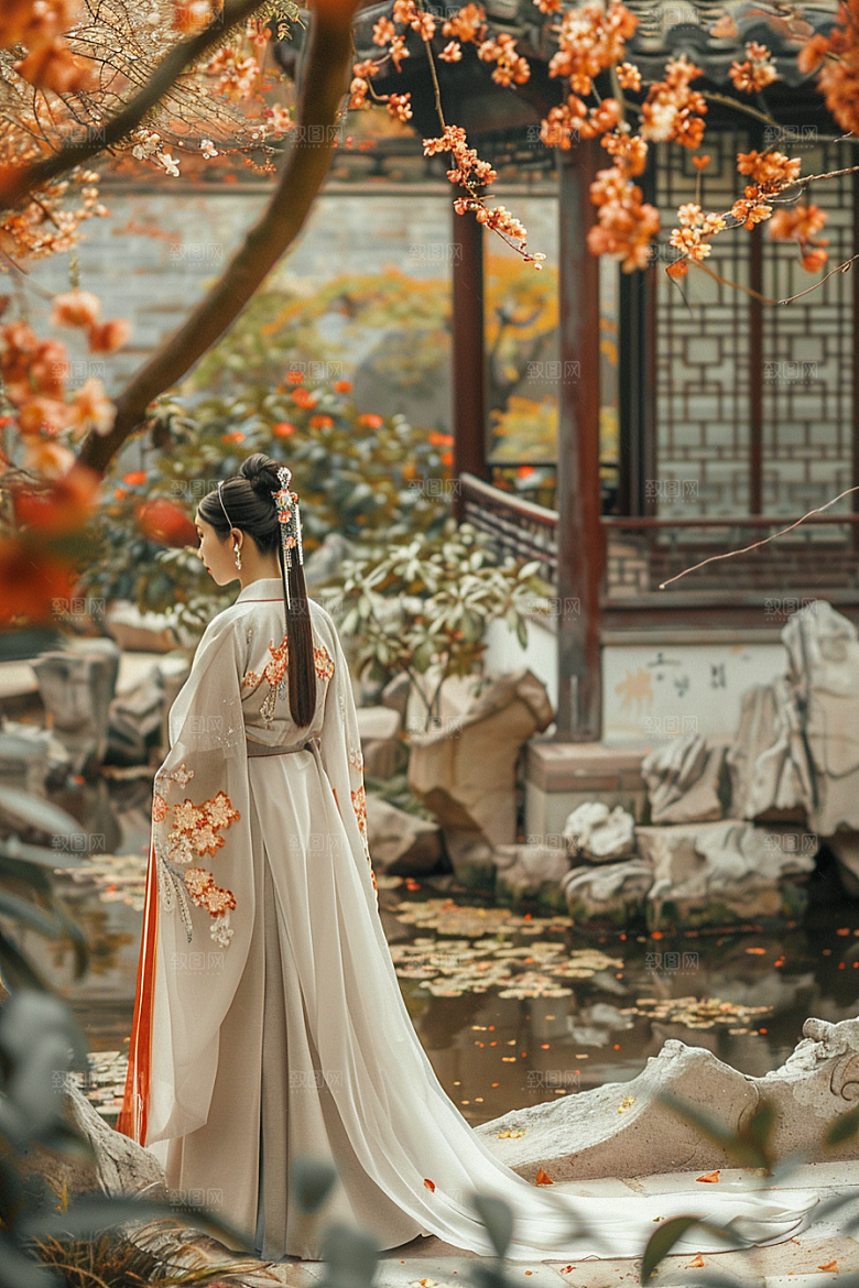 花卉汉服人物唯美高清摄影图