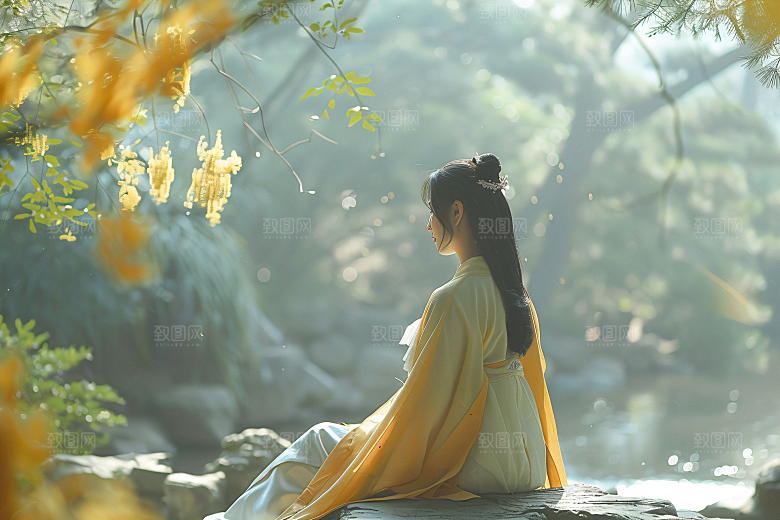 花卉汉服人物浪漫中国风摄影图