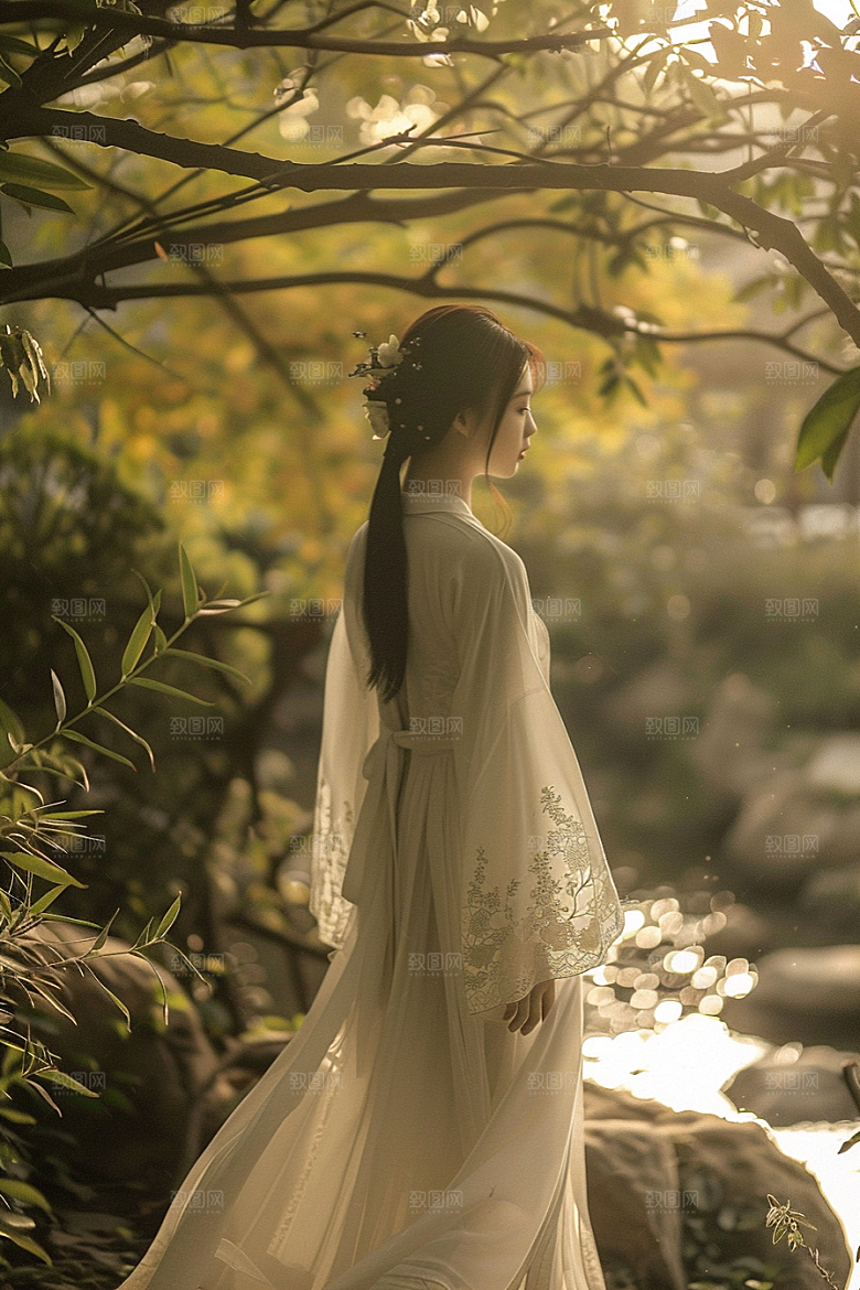 花卉汉服人物美景浪漫摄影图