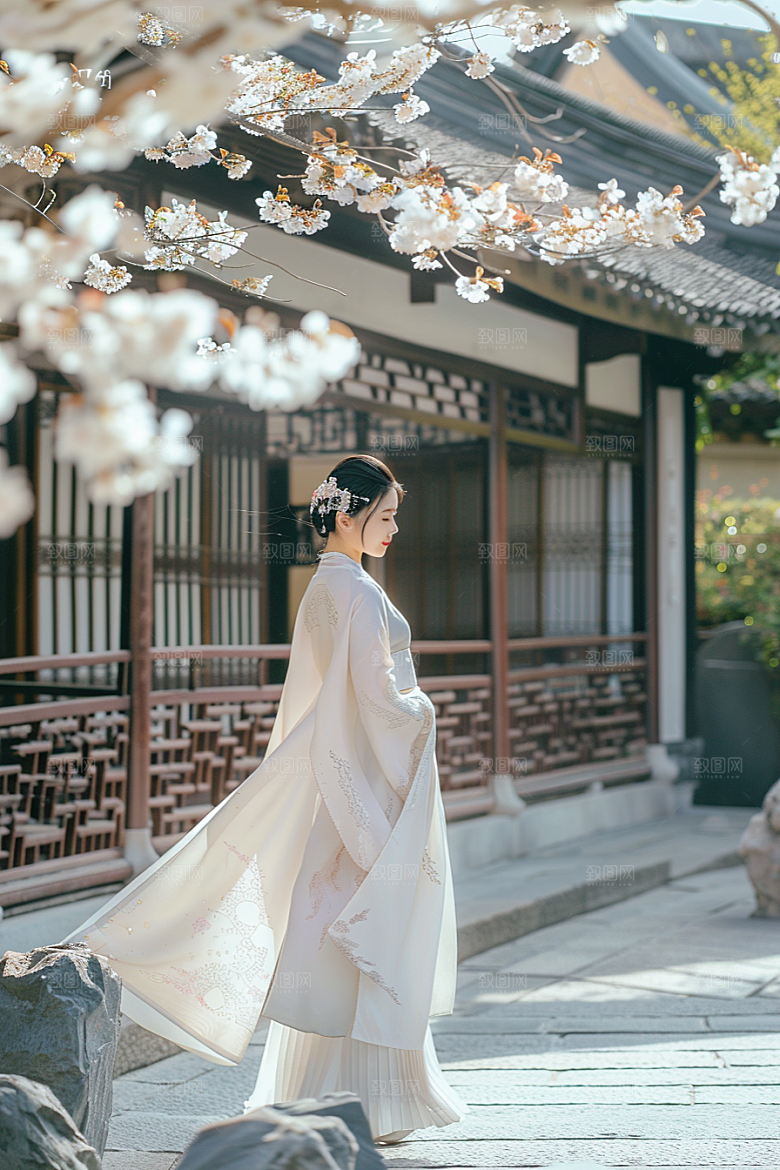 花卉汉服人物唯美美景摄影图