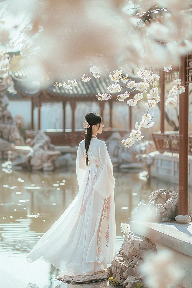 花卉汉服人物美景中国风摄影图